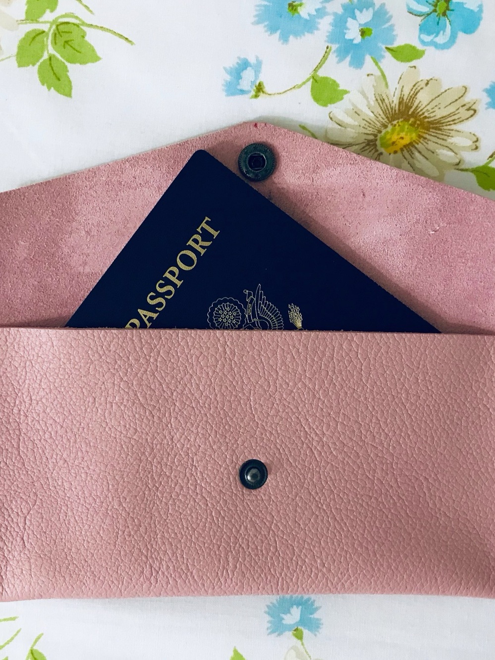 Handmade Genuine Pink Leather Passport Wallet - Compact Travel Card Holder